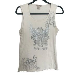 Y2K Cream Tank with Silver Sequin Graphic